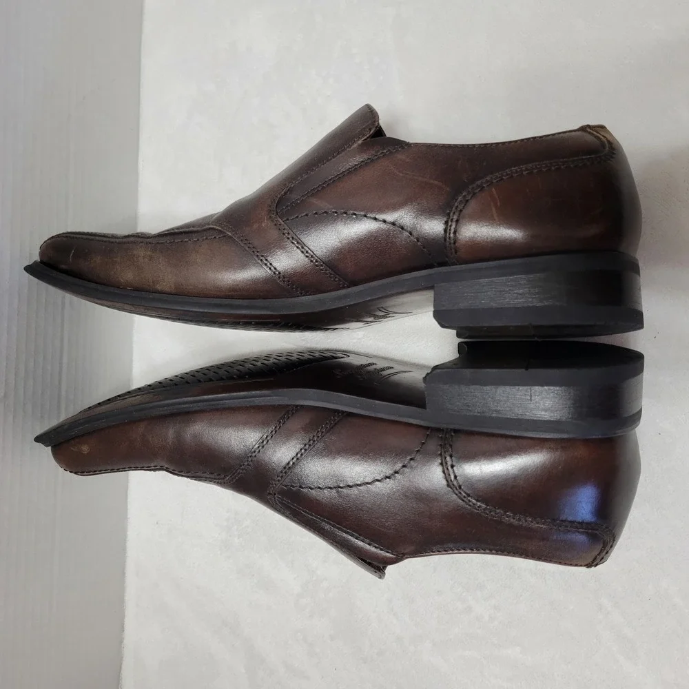 Natha Studio Mens Brown Leather Dress Shoes Loafer Slip On Style 27504 Size 11.5